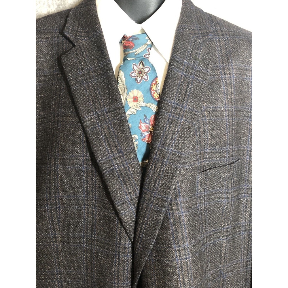 Ralph Lauren Blazer Mens 54R Brown Windowpane Suit Coat Jacket Career Classic